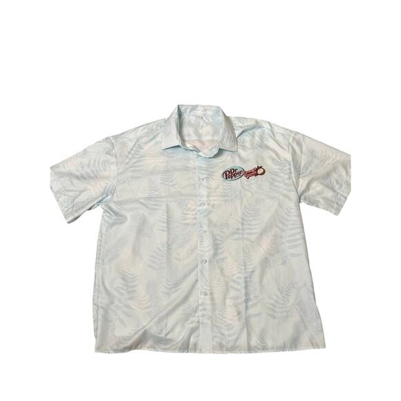 Men's Camp shirt lightweight Dr. Pepper white/light blue tropical leaf print LG - Picture 4 of 6